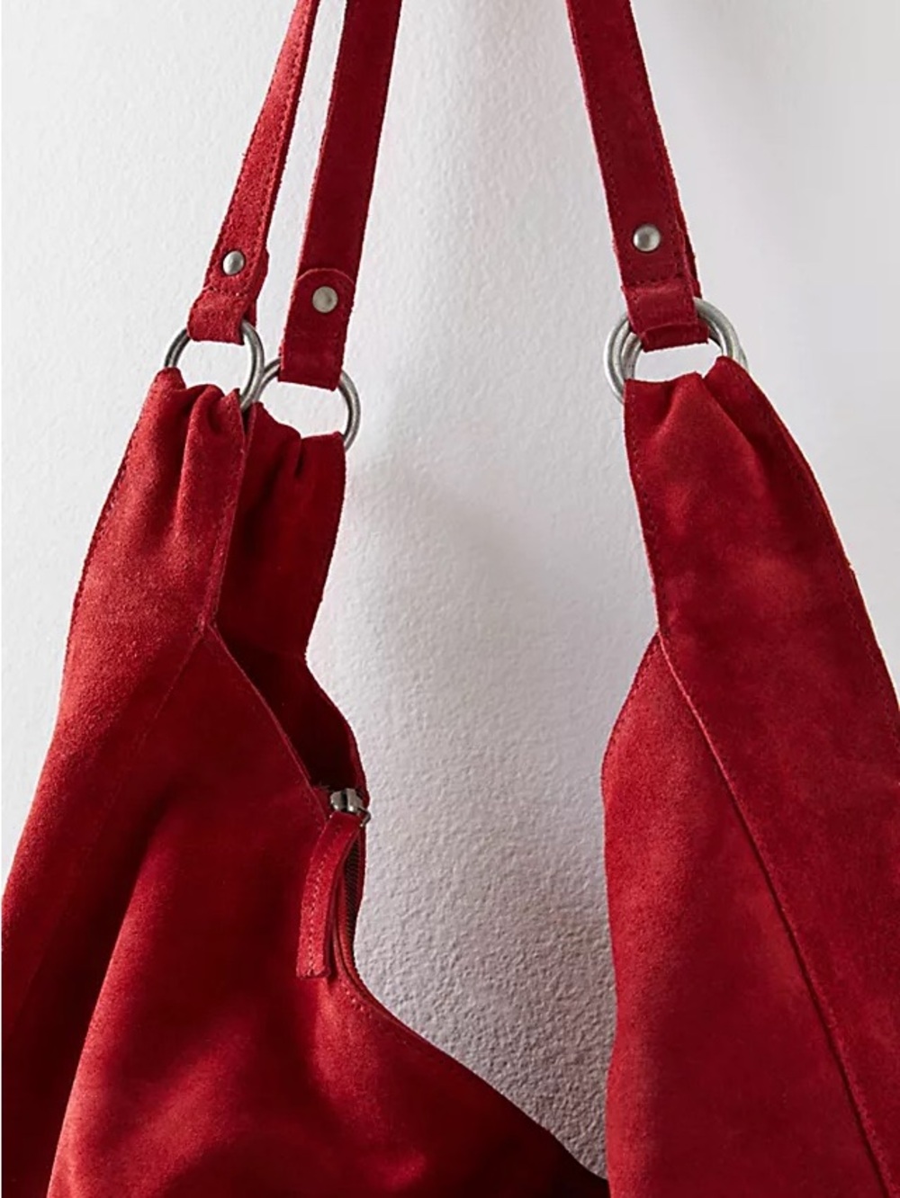 NWT new free people Roma suede tote bag slouchy garnet red hobo purse - Picture 9 of 17